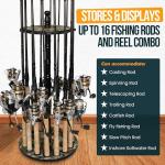 Rush Creek Creations 16-Rod Round Fishing Rod Holder for Garage, 360° Access Fishing Pole Holder for Fishing Rods, Reels, and Gear, Securely Holds 16 Rods, Camouflage