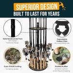 Rush Creek Creations 16-Rod Round Fishing Rod Holder for Garage, 360° Access Fishing Pole Holder for Fishing Rods, Reels, and Gear, Securely Holds 16 Rods, Camouflage