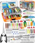 PLUSINNO Fishing Tackle Box with Tackle Included, 373PCS Fishing Lures Kit with Removable Tray, Fishing Gear with Pliers, Weights, Hooks, Accessories, Fishing Tackle Lure Kit Gifts for Men Bass Trout