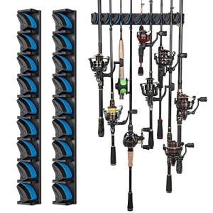 PLUSINNO 2 pack Vertical Fishing Rod rack, Wall Mounted Fishing Rod holder, 2 Packs Fishing Pole Holders Hold Up to 18 Rods or Combos, Fishing rod holders for garage, Fits Most Rods of Diameter 3-18mm