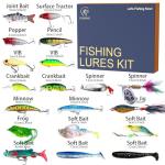 41Pcs Fishing Lures and Baits Kit for Bass Trout Walleye Salmon- Hard Soft Plastic Minnow Popper Crank Baits with Fishing Hooks, Saltwater Freshwater Tackle Gift Box(Business Style)