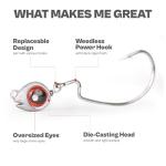 15-Sets Detachable Fish Head Swimbait Jig Heads - Weedless EWG Hooks Kit for Fishing (15 Fish Eye Weights + 15 Hooks)