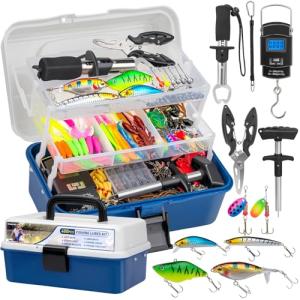 THKFISH 400PCS Fishing Lures Kit, Large 3-Layer Tackle Box with Tackle Included Bass Fishing Accessories Gear Tools Set with Pliers, Fish Scale, Crankbait, Hooks, Weights Sinkers, Gift for Men