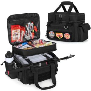 DSLEAF Fishing Tackle Bag for 3500/3600 Boxes - Soft Waterproof Bottom with Rod Holder Straps for Saltwater or Freshwater Fishing