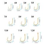 BiaoGan 500PCS Small Fishing Hooks, Assorted 10 Sizes(3#-12#) Fish Hooks Portable Plastic Box, Strong Sharp Fishhook with Barbs for Freshwater/Seawater (Gold)