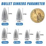 Fishing Weights Sinkers, 50pcs Bullet Fishing Sinkers Worm Weights Slip Sinkers Sliding Fishing Weights for Bass Fishing Pitching and Flipping Texas Rigs Saltwater Freshwater