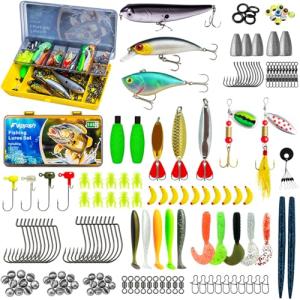 Fishing Tackle Box with Tackle Included, 145Pcs Fishing Lures Kit with Jigs, VIBs, Minnows, Soft Baits, Floats, Hooks & Weights, Complete Fishing Gear Set for Freshwater & Saltwater