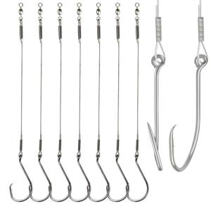 Vipfish Fishing Hook Rigs 25/50 Pack - Circle Hook 1/0-10/0 with Stainless Steel Leader, Crane Swivel - Heavy Duty Saltwater Rigs for Catfish, Shark, Surf & Bottom Fishing