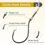 Vipfish Fishing Hook Rigs 25/50 Pack - Circle Hook 1/0-10/0 with Stainless Steel Leader, Crane Swivel - Heavy Duty Saltwater Rigs for Catfish, Shark, Surf & Bottom Fishing