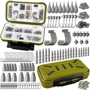 Vipfish Fishing Accessories Kit, 264/423PCS Fishing Tackle Box with Hooks, Weights, Sinkers for Bass Trout, Gifts for Men,Kids