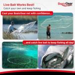 BasicGear Cast Net | Zinc Iron, 4ft Radius, 3/8 inch Mesh for Freshwater and Saltwater Bait Fish | Professional Grade and Upgraded Material | Throw Style