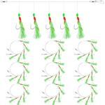 10pcs Mackerel Feathers Rigs, Pre Tied Mackerel Lure Sea Fishing Rigs with Luminous Beads Bionic Flying Insects Lure Rig for Pollock,Cod,Herring,Bass (3pcs #12;3pcs #16;4pcs #18)