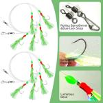 10pcs Mackerel Feathers Rigs, Pre Tied Mackerel Lure Sea Fishing Rigs with Luminous Beads Bionic Flying Insects Lure Rig for Pollock,Cod,Herring,Bass (3pcs #12;3pcs #16;4pcs #18)