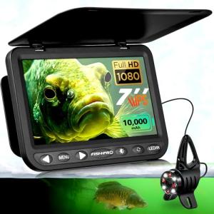 [FishPRO® 2026 Upgrade] NO.1 HD 1080P Underwater Fishing Camera 7'' IPS- w/10,000mAh (Ease To Use) Ice Fishing Camera Underwater, Fish Finder Camera for Ice Lake Boat Fishing w/USB-C, LED+IR, 25m/82ft