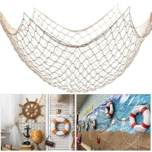 Fish Net Decorations for Party, 2mm Natural Cotton Hawaiian Party Fish Net Decorative, Nautical Themed Cotton Fishnet Room Under The Sea Ocean Beach Party Decor (1)