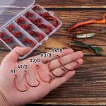 Alwonder 100-Pack EWG Hooks Bass Fishing Worm Hooks Kit Freshwater Saltwater, Wide Gap 2X Strong Soft Plastic Bait Carolina Texas Rig Hook #1 1/0 2/0 3/0 4/0 Red High Carbon Steel