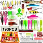193PCS Fishing Lures Kit with Tackle Box, Freshwater Saltwater Bass Lures Set – Hard Baits, Soft Plastic Worms, Crankbaits, Spinner Baits, Frog Lures, Fishing Hooks & Accessories