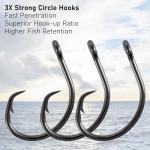 Dr.Fish 30 Pack Circle Hooks 3X Strong in-Line for Saltwater & Freshwater, Live Bait Non-Offset Fishing Hooks for Striper, Catfish, Mackerel, Bass, Tuna 2/0