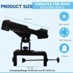 ZENFUN 2 Pack Fishing Boat Rods Holder, 360 Degree Rotation Adjustable Fishing Rods Racks, Large Clamp Opening Folding Rod Holder for Canoe, Kayaks, Easy Installation, Bonus Screws