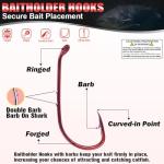 Baitholder Fishing Hooks 100 Pack - Double-Barbed Long Shank for Bluegill Bass Trout Walleye Black/Red, 8/0-#8 (1-Red, Size:2 100-Pack)