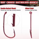 Baitholder Fishing Hooks 100 Pack - Double-Barbed Long Shank for Bluegill Bass Trout Walleye Black/Red, 8/0-#8 (1-Red, Size:2 100-Pack)