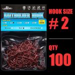 Baitholder Fishing Hooks 100 Pack - Double-Barbed Long Shank for Bluegill Bass Trout Walleye Black/Red, 8/0-#8 (1-Red, Size:2 100-Pack)