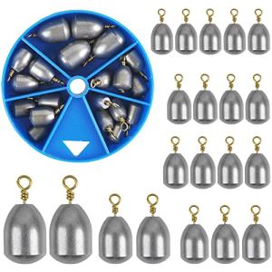 Fishing Weights Sinkers Assortment, Iron Fishing Sinkers and Weights Bass Casting Weight Sinkers Bell Sinkers with Ring Teardrop Weights for Saltwater Freshwater Steelhead Fishing (20pcs)