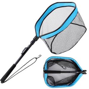 FLISSA Floating Fishing Net, Folding Fish Net for Portablity and Storage, Durable Landing Net for Salmon, Catfish, Bass, Trout Fishing, Great for Fly Fishing, Kayak or Boat Fishing