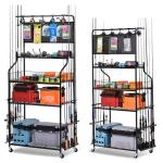 Lezbanz Upgraded Heavy Duty Fishing Rod Rack for Garage, Fishing Pole Holders for 12 Rods with Hooks and Pegboard, Fishing Cart with Reel Rack, Fishing Gear Holder