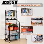 Lezbanz Upgraded Heavy Duty Fishing Rod Rack for Garage, Fishing Pole Holders for 12 Rods with Hooks and Pegboard, Fishing Cart with Reel Rack, Fishing Gear Holder