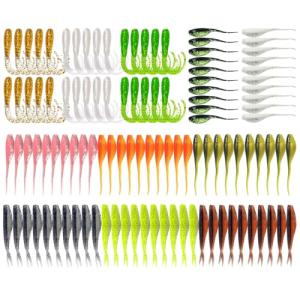 Eupheng Crappie Lures Kit, Fishing Grubs Worms Shad Minnow Paddle Tail Swimbaits, Coloful Fishing Soft Plastic Lures for Crappie Panfish Walleye Trout Bass