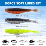 Eupheng Crappie Lures Kit, Fishing Grubs Worms Shad Minnow Paddle Tail Swimbaits, Coloful Fishing Soft Plastic Lures for Crappie Panfish Walleye Trout Bass