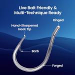KANAMA Saltwater Fishing Hooks,Ultra Rust-Resistant Coating,5X Strong High-Carbon Steel Tuna/Catfish Hooks, Hand-Ground Point | Forged Shank, Pike, Trout,Salmon,Grouper, and Bass