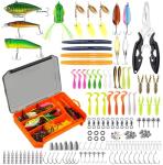 Fishing Lures Kit Fishing Tackle Box with Soft Bait, Crankbaits, Floats, Spoon, Hooks, Weights, Jig Heads for Bass, Trout, Freshwater Saltwater Fishing Lure Gift Set for Men Anglers (154 Pcs)