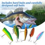Fishing Lures Kit Fishing Tackle Box with Soft Bait, Crankbaits, Floats, Spoon, Hooks, Weights, Jig Heads for Bass, Trout, Freshwater Saltwater Fishing Lure Gift Set for Men Anglers (154 Pcs)