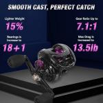 Baitcasting Reel, Baitcasting Fishing Reel, Aviation-Aluminium Spool, Aluminum Star-Shaped Trailer and Handle Arm, Magnetic Brake System, 7.1:1 Gear Ratio, 18+1 Stainless Steel Bearing, Left Hand