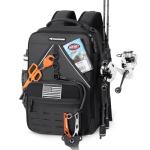 KastKing KarryAll KastMate Fishing Tackle Backpack,Water-Resistant Tackle Bag With 2 Rod Holders,Fishing Gear and Equipment With Large Gear Storage,Black