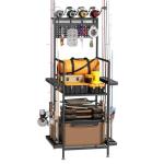 YQSLYSF Fishing Rod Holders for Garage with Pegboard & Metal Mesh Basket, Fishing Rod Storage Rack, Vertical Fishing Pole Holder for Up to 12 Poles, Tackle Gear Organizer