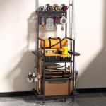 YQSLYSF Fishing Rod Holders for Garage with Pegboard & Metal Mesh Basket, Fishing Rod Storage Rack, Vertical Fishing Pole Holder for Up to 12 Poles, Tackle Gear Organizer