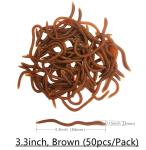1.6in/3.3in Fishing Soft Lure Trout Worm Earthworm Bait Lifelike Fake Bloodworm Grub Worm Soft Fishing Lure Baits (Brown (50pcs/Pack), 3.3inch)