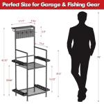 YQSLYSF Fishing Rod Holders for Garage with Pegboard & Metal Mesh Basket, Fishing Rod Storage Rack, Vertical Fishing Pole Holder for Up to 12 Poles, Tackle Gear Organizer
