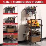 YQSLYSF Fishing Rod Holders for Garage with Pegboard & Metal Mesh Basket, Fishing Rod Storage Rack, Vertical Fishing Pole Holder for Up to 12 Poles, Tackle Gear Organizer