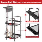 YQSLYSF Fishing Rod Holders for Garage with Pegboard & Metal Mesh Basket, Fishing Rod Storage Rack, Vertical Fishing Pole Holder for Up to 12 Poles, Tackle Gear Organizer