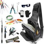 Bnqoe Fishing Backpack Fishing Tackle Storage Bag Fishing Gear with Rod Holder Small Sling Backpack for Outdoor Fish,Hiking,Travel,Hunting(C-Black)