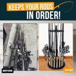 Rush Creek Creations | Fishing Rod Holder for 16 Rods, Fishing Pole Holder for Garage Organization and Storage, for Fishing Reels, Fishing Gear, Fishing Accessories, Tackle Box (360° Access)