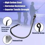 Natufish Fishing Circle Hooks 50Pcs Offset Fish Hook Saltwater,Barbed Live Bait Hooks Black Nickel/Wide Gap for Catfish Striped Bass 3/0