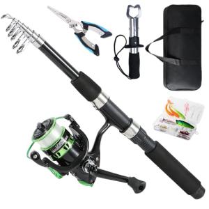Tripquips Fishing Rod, 6.9ft Telescopic Fishing Rod and Reel Combo with Fishing Pliers and Lip Gripper Fishing Equipment, 5.2:1 Pre-Loaded Spinning Reel Combo Set Fishing Pole(LF30 Green)