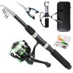 Tripquips Fishing Rod, 6.9ft Telescopic Fishing Rod and Reel Combo with Fishing Pliers and Lip Gripper Fishing Equipment, 5.2:1 Pre-Loaded Spinning Reel Combo Set Fishing Pole(LF30 Green)