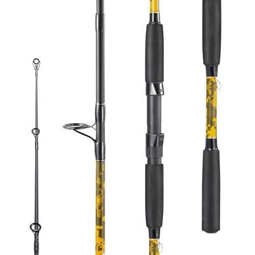 Sougayilang Spinning & Casting Fishing Rods, 2-Piece Strong Carbon&Glass Composite Trolling Rod Offshore Surf Pole for Bass, Trout, Panfish, Catfish- Spinning- 7'0"-Yellow