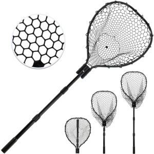 SEASPRO Black Telescoping Fishing Nets Lightweight Rubber Fish Net Durable with Non-Slip Grip - Freshwater and Saltwater Fishpond Large Fish Net (18.3"/46.5cm Hoop Size 1.62M Black Rubber net)